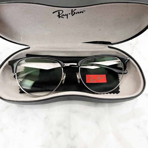 Ray Ban Clubmaster Optics Black on Silver Glasses - Picture 3 of 8